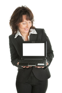 商务女性介绍笔记本电脑