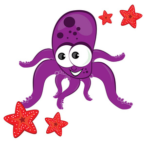 海星章鱼卡通插图
