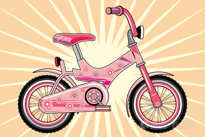 粉红色花儿童自行车插画-正版商用图片02asn3-摄图新视界