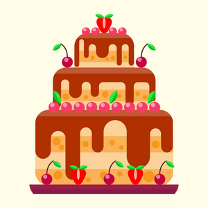 婚礼蛋糕馅饼甜食甜点面包房平面简单的风格糕点自制美味的矢量插图