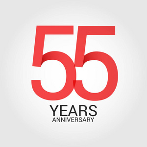 彩色矢量插图的标志模板红色数字55和灰色文本年周年纪念孤立在白色