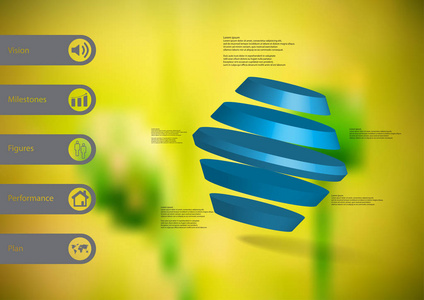 3d 插图信息模板, 旋转六边形分为五部分歪斜排列