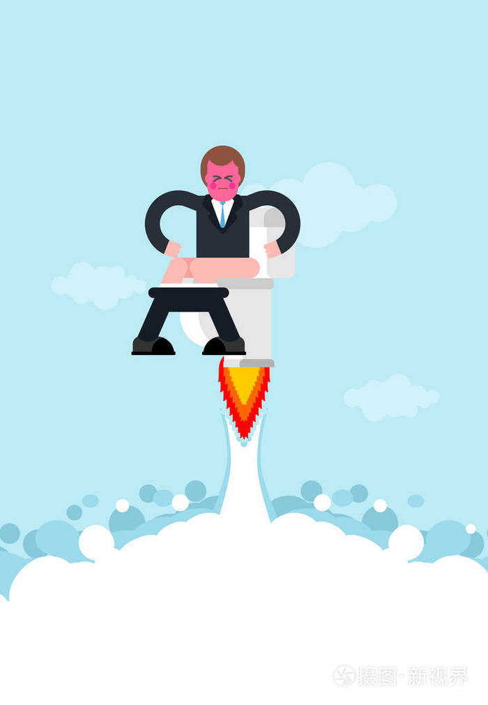 家伙在厕所火箭与涡轮正在飞行.喷气厕所矢量 illu