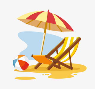 沙滩上的雨伞和太阳躺椅