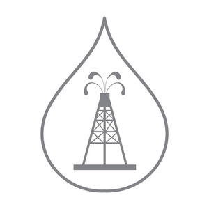 程式化的剪影石油钻机与喷泉喷图标
