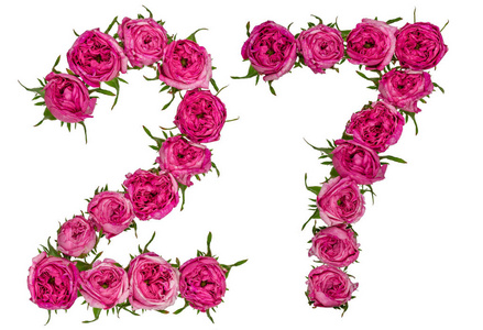 阿拉伯数字 27, 二十七, 从红色的玫瑰花, isola照片