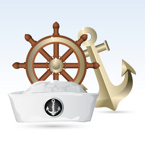 带方向盘和锚的水手帽