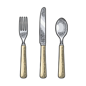 餐具用刀勺和叉。矢量复古雕刻