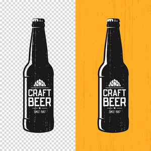 质感工艺啤酒瓶标签设计。矢量徽标, 会徽, ty