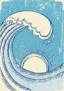 抽象的海浪.海的 grunge 矢量插画照片