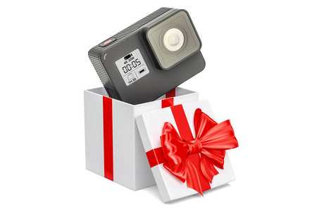 现代 dashcam Dvr 内礼品盒, 礼品概念。3d 渲染