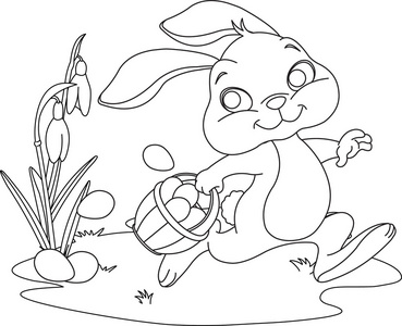 复活节小兔子藏鸡蛋。着色页