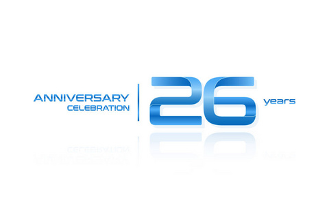 26周年庆典蓝色徽标模板, 在白色背景上隔离的矢量插图照片
