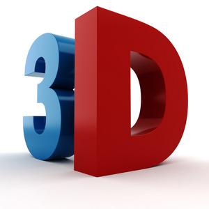 3d 标志，红青色，孤立在白色