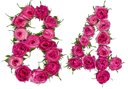 阿拉伯数字 84, 八十四, 从红色的玫瑰花, isolat