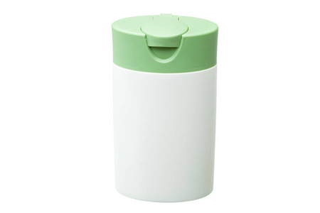 白色塑料瓶与孤立的绿色封面
