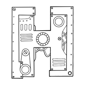 机械字母 H 雕刻矢量插图