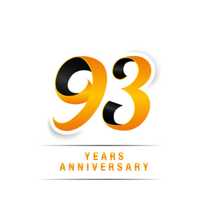 93年黑色和黄色周年庆典 Logo 在白色背景上隔离