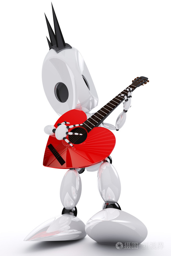 令人敬畏的机器人摇滚明星演奏心形吉他