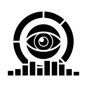 分析市场营销研究 图表 眼睛图标矢量上孤立背景图中，黑色标志