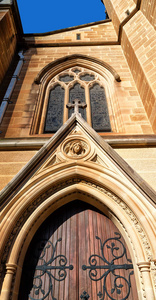 在澳洲悉尼圣玛丽教堂和古色古香的入口 religius 概念