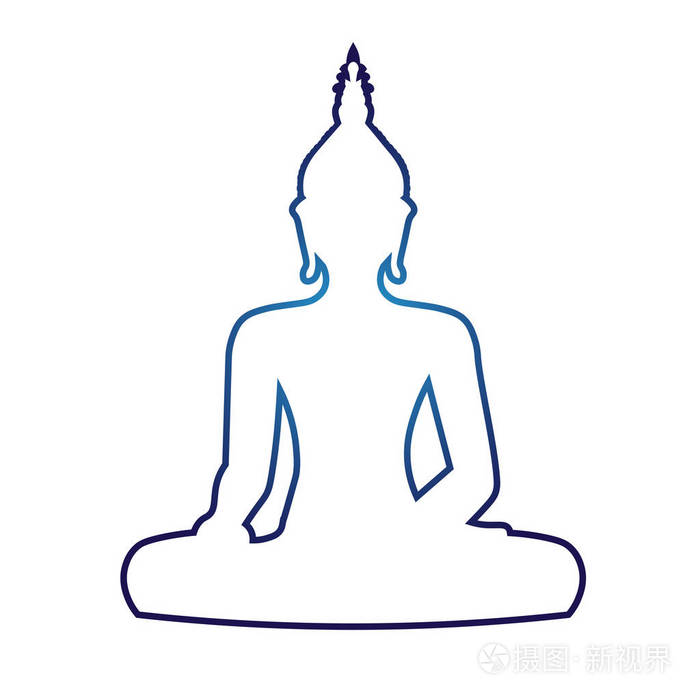 在白色背景上的坐佛剪影矢量插图