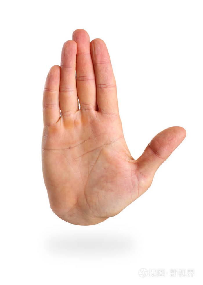 男子显示手掌孤立的白色背景