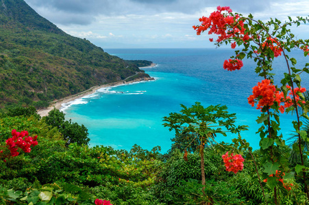 壮观的加勒比热带风景, 蓝色海湾顶面景色