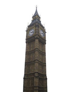 英国伦敦大本钟，孤立的白色背景