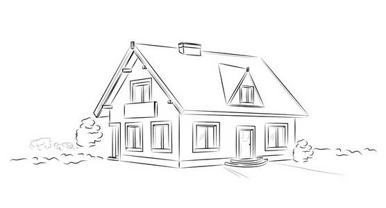 轮廓房子轮廓结构草图分离 tarditional 房子-矢量概念照片