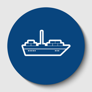 船舶标志插图.矢量.白色轮廓图标在黑暗的蔚蓝圆圈在白色背景.