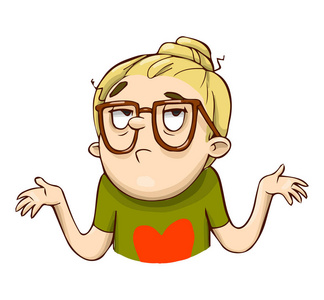 手绘漫画我不知道表情的性格.矢量卡通女孩贴纸照片