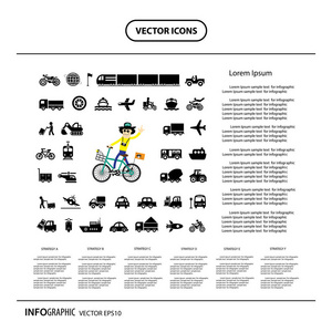 卡通骑车人的矢量插画设计与交通图标