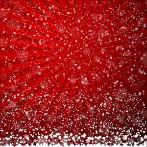 红色圣诞背景与飘落的雪花。
