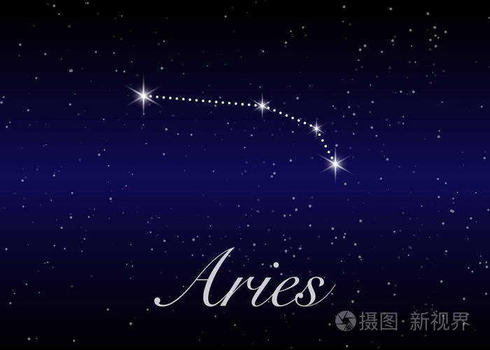 白羊座黄道星座在美丽的星空与银河和空间后面的标志深宇宙背景下的