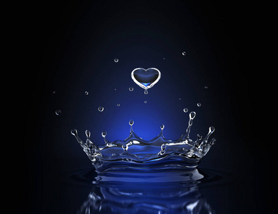 蓝色聚光灯下心脏形态的水滴