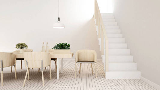 家庭或公寓的用餐区白色色调3d 渲染