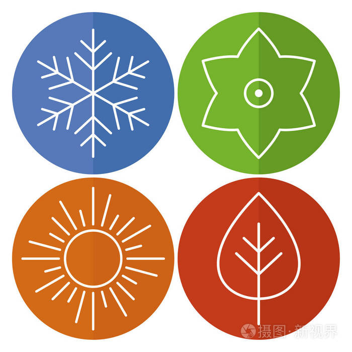 一组四个季节的图标.季节-冬天, 春天, 夏天和秋天.