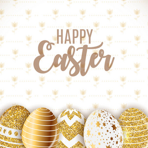 复活节快乐可爱的背景与鸡蛋。矢量插图