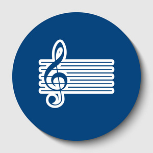 音乐小提琴的符号.g.矢量.白色轮廓图标在黑暗的蔚蓝圆圈在白色背景.