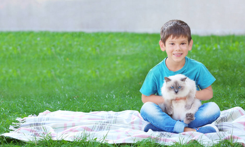 小男孩宠物小猫图片