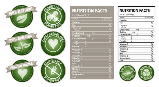 营养事实和包装标签载体图片