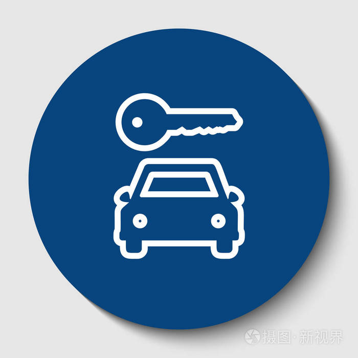 汽车钥匙简单的标志矢量白色轮廓图标在黑暗的蔚蓝圆圈在白色背景孤立