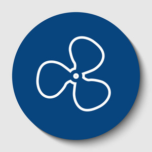 风扇标志.矢量.白色轮廓图标在黑暗的蔚蓝圆圈在白色背景.孤立照片