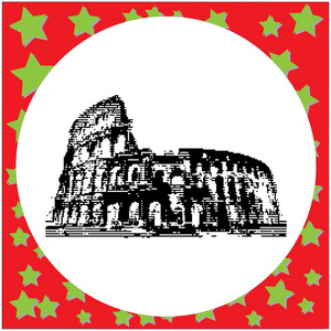 黑色 8 位古罗马圆形竞技场在白色背景上孤立的罗马意大利矢量图