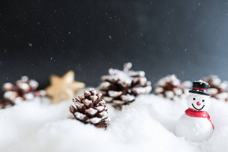雪人和锥体的下雪的冬天圣诞节装饰