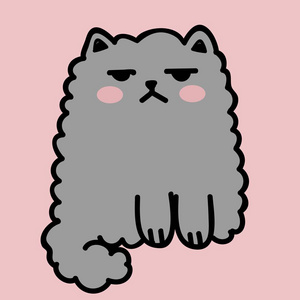 得意可爱的胖灰猫在粉红色背景下被隔离.矢量动漫风格插画照片