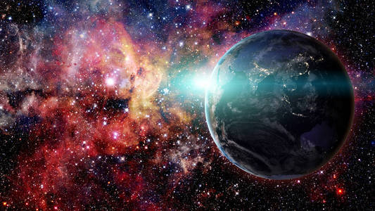 地球和星系。这幅图像由美国国家航空航天局提供的元素