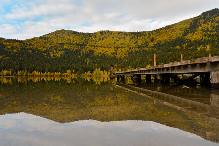 秋天风景。罗马尼亚的圣安娜湖, 欧洲唯一的湖泊, 形成于一个死的口