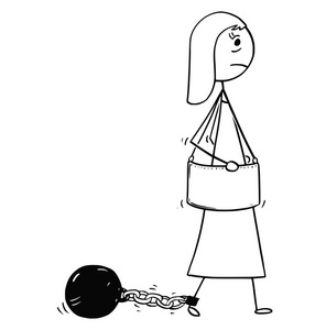 链和铁球的女实业家概念卡通